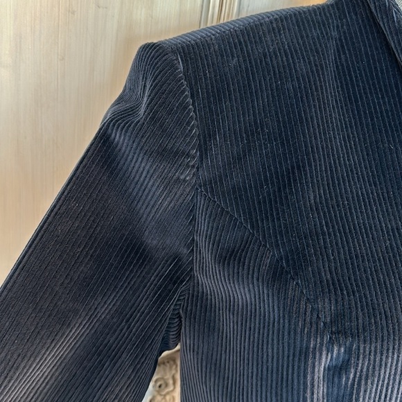The J. Peterman Company 100% Cotton Deep Blue Corduroy Collarless Blazer Classic - Picture 4 of 11